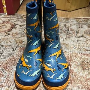 Kids Dinosaur Rain Boots - Blue and Orange - size 2/3